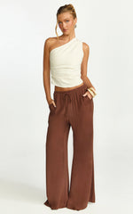 Bailey Top - Linen One Shoulder Pleated Bodice Top in Natural