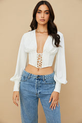 white lace up corset