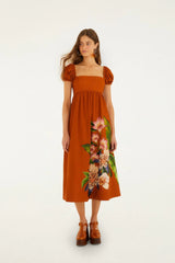Brown Hilo Arrangment Midi Dress