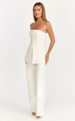 Amelia Two Piece Top and Pant Set - Strapless Button Down Top And Tailored Wide Leg Pants Set in White