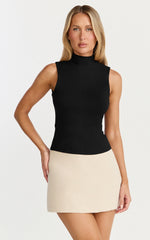 Caitlyn Top - High Neck Sleeveless Tank Top in Black