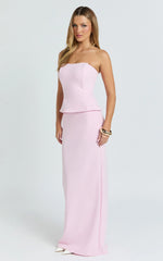 Anya Two Piece Top and Skirt Set - Strapless Fit And Flare Top And Maxi Skirt in Pink