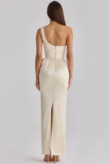 lemon one shoulder satin maxi dress