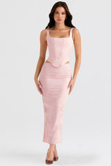 pink floral satin longline corset