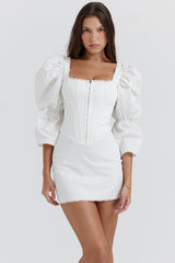white puff sleeve corset dress
