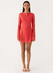 Sabella Mini Dress - Magenta Red Rose