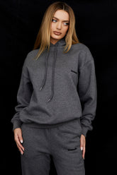 dark grey cotton fleece-back oversized hoodie