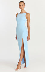 Indi Maxi Dress - Boat Neck Bodycon Dress in Light Blue