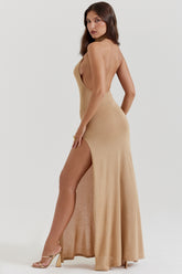 gold knit maxi dress
