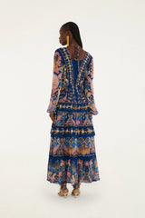 Navy Blue Sea Garden Braid Details Maxi Dress