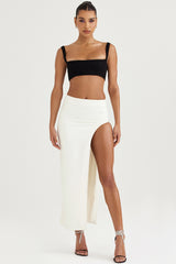 ivory thigh split midi skirt