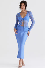 blue lace tie front top