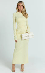Kayrene Midi Dress - Long Sleeve Bodycon Dress in Butter Yellow