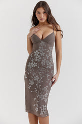 smoke crystal embellished midi dress