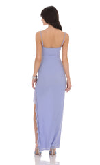 Ruffle Mesh Square Neck Maxi Dress in Periwinkle