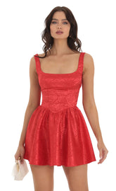 Jacquard Mini Dress in Red