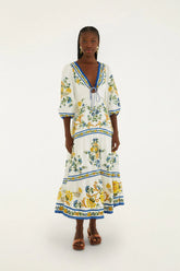Off-White Emily Floral Tapestry Drawstring Midi Dress