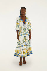 Off-White Emily Floral Tapestry Drawstring Midi Dress