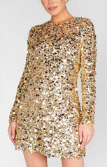 Maddison Mini Dress ~ Gold Metallic Sequins