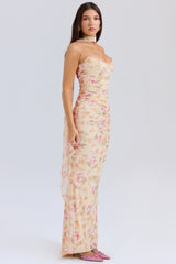 honeyflower print fluted hem maxi skirt