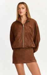 Mia Bomber Jacket - Suede Bomber Jacket in Chestnut