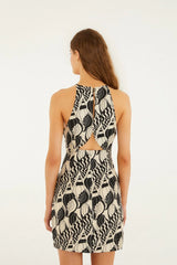 Sand Diamond Seashell Serenade Euroflax™ Premium Linen Cut Out Mini Dress