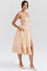 royal rose print corset midi sundress