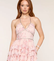 Audrey Floral Chiffon Rhinestone Dress