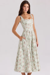 sage floral print cotton midi dress
