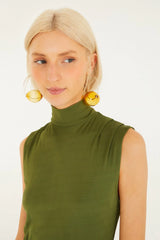 Dark Green High Neck Cut-Out Maxi Dress