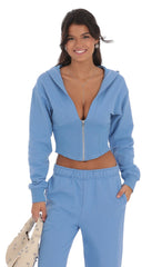 Cropped Pointed Hoodie in Light Blue