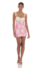 Two-Tone Floral Mesh Bodycon Dress in Pink