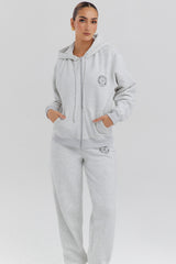 light grey marl cotton fleece-back zip through hoodie