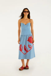 Blue Sky Stripes Sleeveless Midi Dress
