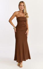 Lottie Midi Dress - Strapless Dress in Chocolate