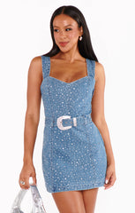 Vegas Mini Dress ~ Embellished Rhinestone Denim
