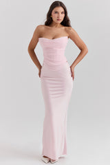 ballerina pink satin maxi skirt