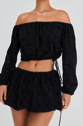 mistress rocks black broderie cotton off shoulder top - sale