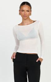 Madi Top - Long Sleeve Sheer Slub Jersey Top in White