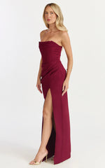 Tara Maxi Dress - Strapless Corset Drape Skirt Dress in Wine