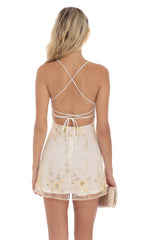 Sequin Embroidered Open Back Dress in Ivory