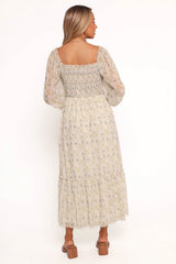 Keziah Long Sleeve Maxi Dress - Yellow Floral
