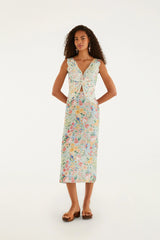 Multicolor Rendeira 3d Bodice Midi Dress