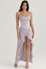 grey satin underbust corset