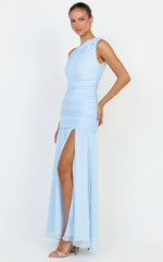 Oceane Maxi Dress - Draped Off Shoulder Gathered Bodice Dress in Soft Blue