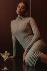 grey velour sheer striped bodysuit