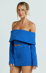 Ursula Top - Long Sleeve Off Shoulder Cropped Top in Cobalt