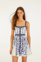 Off-White Porcelain Garden Buttoned Mini Dress