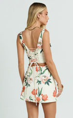 Tracey Top - Paneled Front Lace Back Corset Top in Rustic Floral