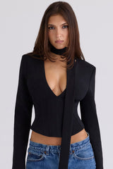 black crepe hourglass corset top